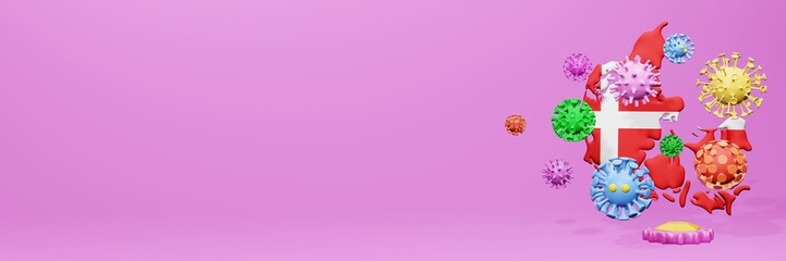 3d rendering of the spread of the covid 19 or corona virus in Denmark for displaying data on websites and social media