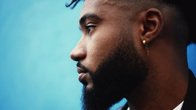 A serious pensive black man face