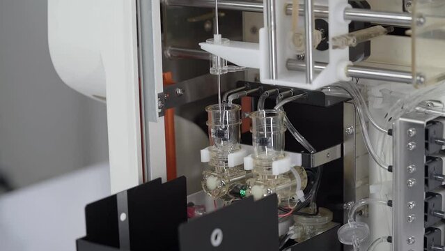 Electrolyte Analyzer Machine Testing Specimen In The Laboratory. Closeup