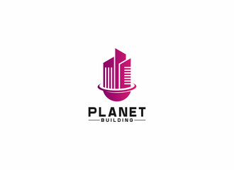 planet building logo combining planet and building