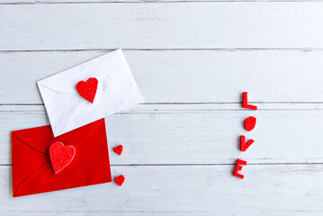 Valentine's Day concept, love letters on wooden table.