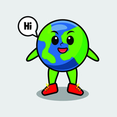 Cute cartoon earth character with happy expression in modern style design for t-shirt, sticker, logo element, poster