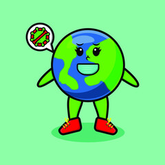 Cute cartoon mascot illustration earth using mask to prevent corona virus in cute modern style design for t-shirt, sticker, logo element, poster