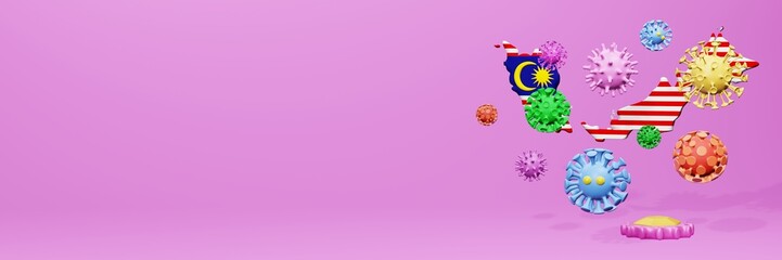 3d rendering of the spread of the covid 19 or corona virus in Malaysia for displaying data on websites and social media