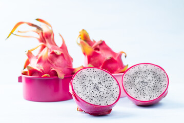 Fresh dragon fruit or pitaya on color background, Tropical fruit