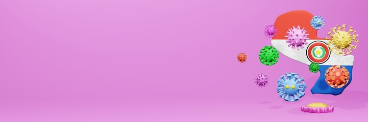 3d rendering of the spread of the covid 19 or corona virus in Paraguay for displaying data on websites and social media