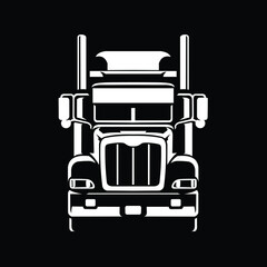 Semi truck 18 wheeler big rig silhouette front view in black background