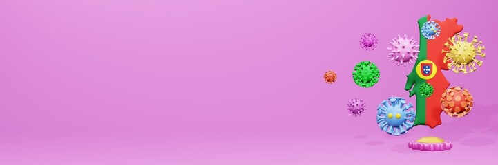 3d rendering of the spread of the covid 19 or corona virus in Portugal for displaying data on websites and social media