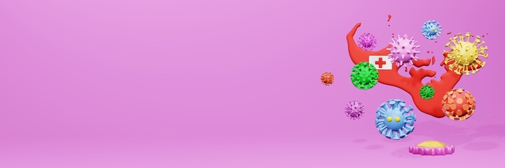 3d rendering of the spread of the covid 19 or corona virus in Tonga for displaying data on websites and social media