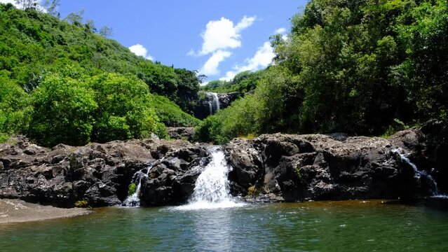 View of the watefall at cascades in Mauritius