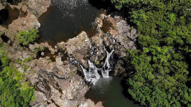 Aerial shot of 7 cascade waterfalls in Mauritius