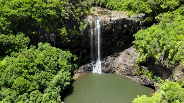 Aerial shot of 7 cascade waterfalls in Mauritius