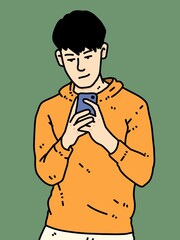 Fototapeta premium cute man cartoon on green background