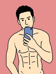 Fototapeta premium cute man cartoon on red background