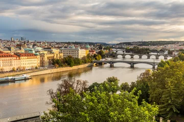 Foto op Aluminium Aerial view of bridges over Vltava river in Prague, Czech Republic © Matyas Rehak