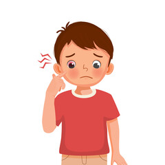 Fototapeta premium cute little boy has eye pain, conjunctivitis or pink eye, swollen eyes because of irritation or inflammation allergies to dust