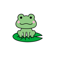 可愛いくてシンプルな葉っぱに乗るカエルのイラスト