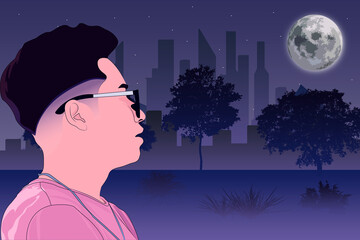 joven casual ante la ciudad grande de noche