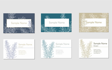 set of business card template design with hand drawn rosemary flower, for name card, shop card