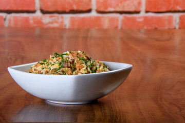 rice end meat in a bowl