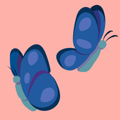 Mariposas azules revoloteando sobre fondo rosa