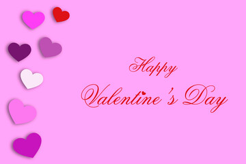 Fond rose avec c&oelig;urs et inscription "Joyeuse Saint Valentin" en anglais