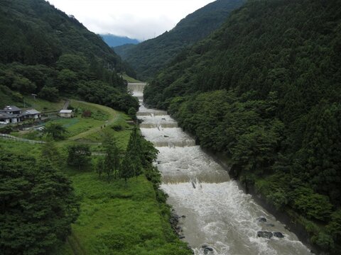The scene of a village in rural areas on a rainy day in Mima City in Tokushima Pref. in Shikoku in Japan 日本の四国徳島県美馬市にある田舎の村の雨の日の光景 






　