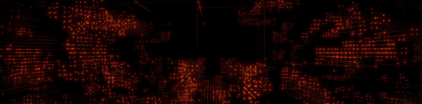 Quantum Computer Architecture. Futuristic Smart Grid and Global Connectivity Concept. Blue Tech Background. 3D Render.
