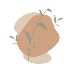 Botanical wall art vector set. Earth tone boho foliage illustration line art drawing with abstract shape. Abstract Plant Art design for print, cover, wallpaper, Minimal and natural wall art