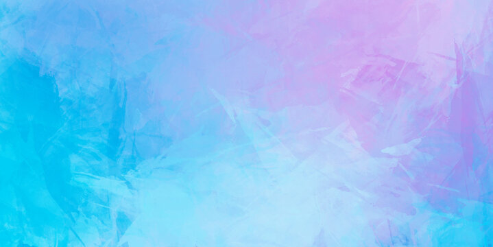 Blue and pink background abstract painted texture with pastel spring colors and bright paint brush strokes in artsy website header banner backdrop