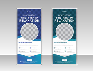 Healthcare and medical, business marketing roll up design, standee banner & x banner template with creative abstract background for exhibition Doctor, dentist, dental or health service , poster flyer
