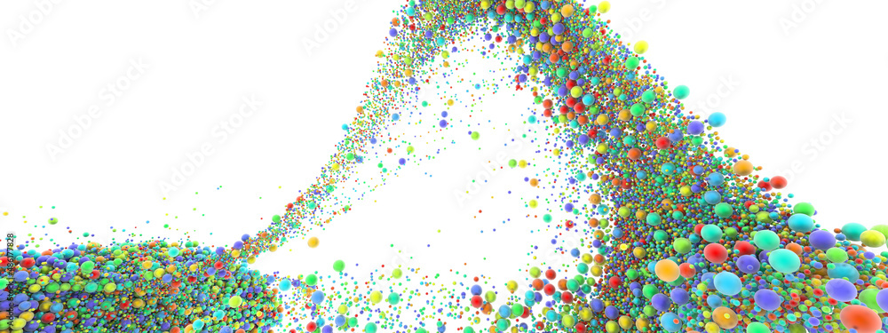 Aufkleber abstract art with surreal growing splash fluid. small colored foam balls bubbles particles in moveme