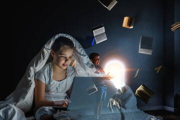 World of books concept with reading child