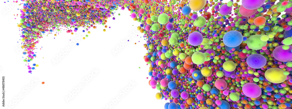 Aufkleber abstract art with surreal growing splash fluid. small colored foam balls bubbles particles in moveme