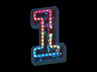 Colorful led font. Number 1