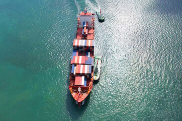 high angle view of the shipping system transport containers by cargo ships, international transport, export-import business, logistics