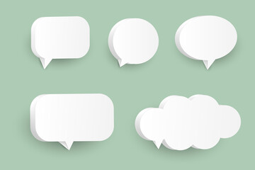 blank 3d speech bubbles, icon set poster, and banner concept on soft green background