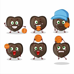 Talented love chocolate candy cartoon character as a basketball athlete