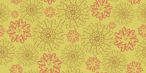 Seamless pattern with flowers on yellow background