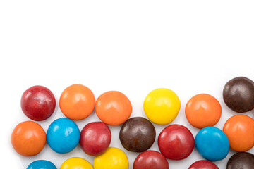 Variety of colorful candies coated