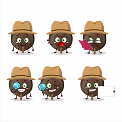 Detective love chocolate candy cute cartoon character holding magnifying glass