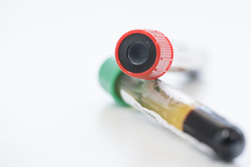 Selective blood test tubes isolated on white background.Laboratory medical concept.