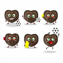 Love chocolate candy cartoon character working as a Football referee