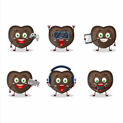 Love chocolate candy cartoon character are playing games with various cute emoticons