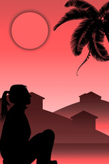 silhouette of a person, visit to a tropical village