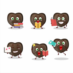 A picture of love chocolate candy cartoon character concept reading an amusing book