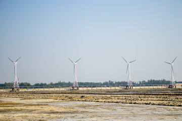 Windmill in offshore in the ocean. The wind power plant, Kutubdia, Bangladesh.