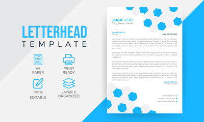 A4 Paper Minimalist Corporate Business Letterhead Design Template, Blue Abstract Letterhead Design, Letterhead Template