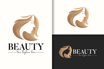 Feminine gold beauty woman simple logo template