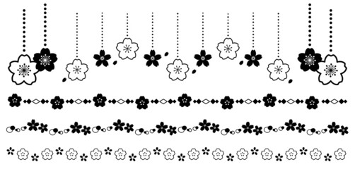 Fototapeta premium 桜の花の罫線 装飾ライン シルエット